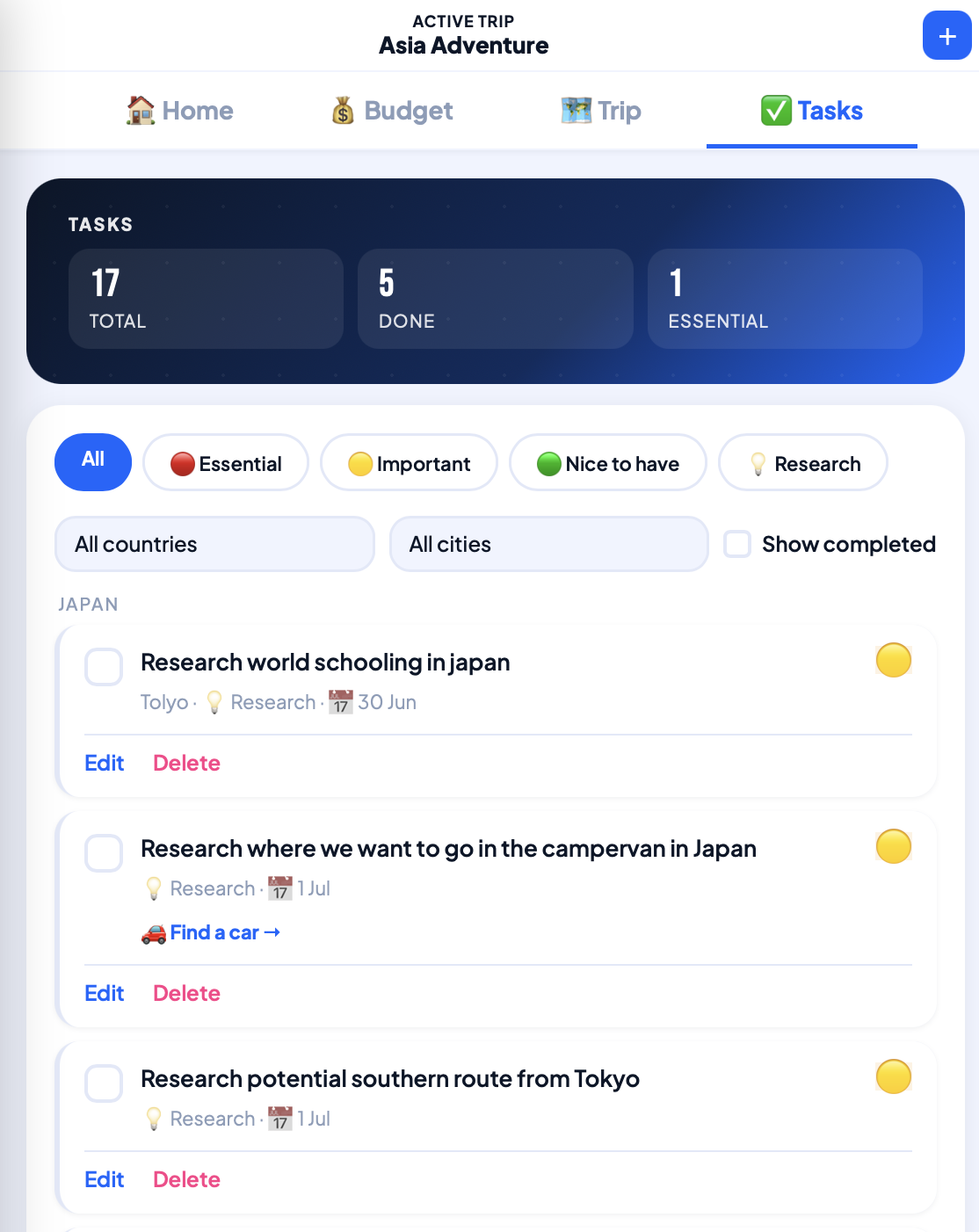 tasks screen