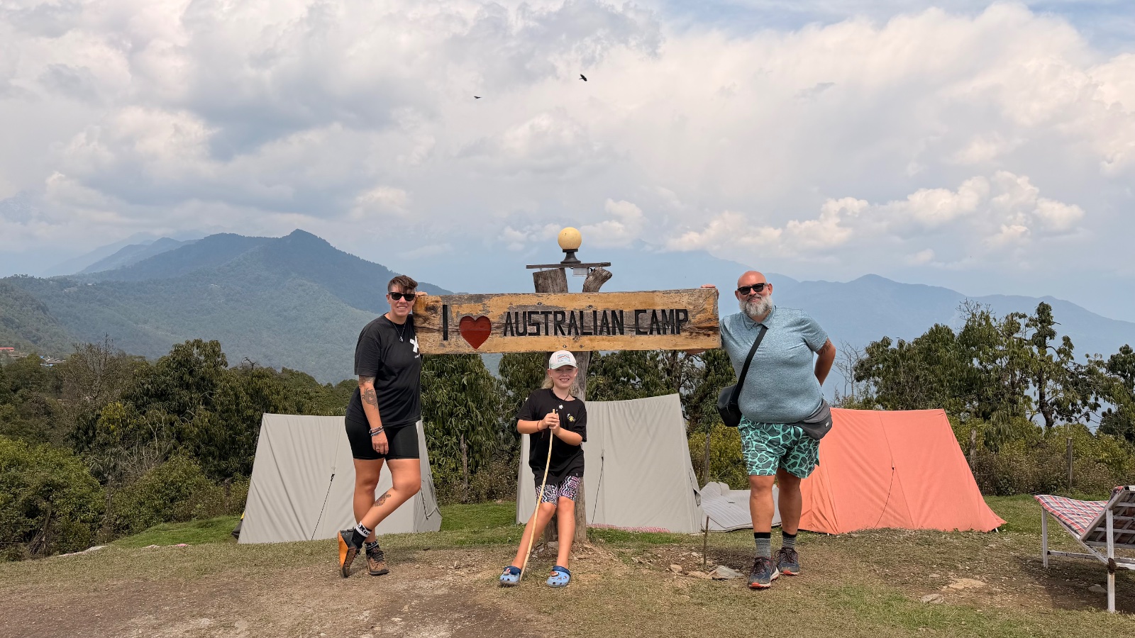 Us at Australian Camp with mountains behind us